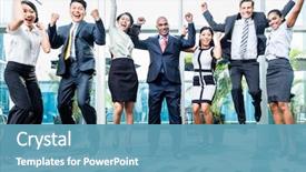  Presentation with indian team - Slide deck consisting of celebration - diversity business team jumping celebrating background and a teal colored foreground