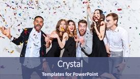  Presentation with joyful - Audience pleasing presentation consisting of celebration - group of cheerful joyful young backdrop and a ocean colored foreground