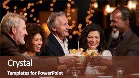  Presentation with aged - Cool new slides with celebration - group of middle aged friends backdrop and a tawny brown colored foreground
