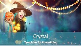 Presentation with costume - Beautiful PPT theme featuring celebration - halloween witch with a carved backdrop and a teal colored foreground