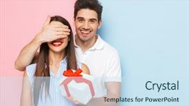  Presentation with octagon two mma fighters standing - PPT theme with celebration - happy young couple standing isolated background and a sky blue colored foreground