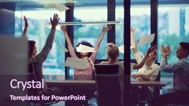  Presentation with young business people - Presentation theme having celebration - multiethnic group of young business background and a wine colored foreground