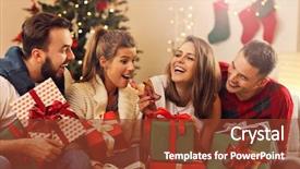  Presentation with group of children in christmas - PPT theme featuring celebration - picture showing group of friends background and a tawny brown colored foreground