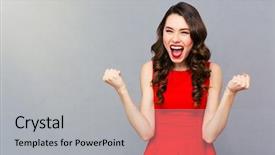  Presentation with gray - Slide set featuring celebration - portrait of a cheerful woman background and a light gray colored foreground