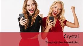  Presentation with nurses and mobile phones - Slides enhanced with celebration - portrait of two excited young background and a crimson colored foreground