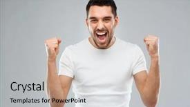  Presentation with victory - Cool new slide deck with celebration - young man celebrating victory backdrop and a light gray colored foreground