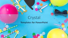  Presentation with colorful celebration - Presentation design with celebration-and-decoration-concept-birthday background and a cyan colored foreground