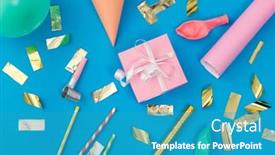  Presentation with colorful celebration - Audience pleasing PPT theme consisting of celebration-and-decoration-concept-pink backdrop and a teal colored foreground