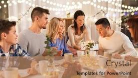  Presentation with party candles - Slide set enhanced with man blowing candles on birthday background and a coral colored foreground