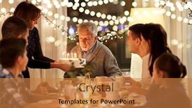  Presentation with party candles - Cool new PPT layouts with celebration and family concept - happy grandfather blowing candles on birthday cake at dinner party at home backdrop and a gold colored foreground