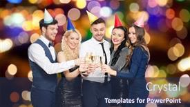  Presentation with happy holidays - Beautiful PPT theme featuring celebration-and-holidays-concept-happy backdrop and a navy blue colored foreground