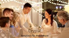  Presentation with happy birthday cake - Amazing PPT theme having family with cake having birthday backdrop and a coral colored foreground