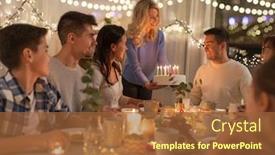  Presentation with happy birthday cake - Slide set consisting of family with cake at birthday background and a tawny brown colored foreground