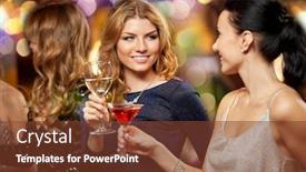  Presentation with bachelorette - Colorful presentation theme enhanced with celebration bachelorette party and holidays concept - happy women or female friends clinking glasses at night club backdrop and a tawny brown colored foreground