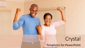  Presentation with cheerful - Beautiful slide set featuring celebration black - cheerful young african couple holding backdrop and a lemonade colored foreground