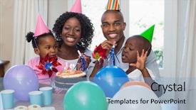  Presentation with home black family - PPT theme with celebration black - happy family celebrating a birthday background and a light blue colored foreground