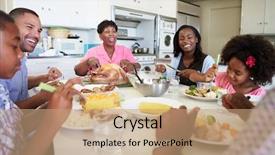  Presentation with generation - Slide set with celebration black - multi-generation family sitting around table background and a coral colored foreground