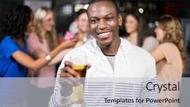  Presentation with beer - Beautiful slide set featuring celebration black - smiling man showing a beer backdrop and a  colored foreground