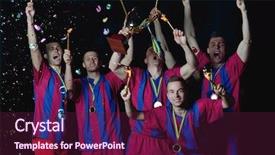  Presentation with team group - Audience pleasing PPT theme consisting of celebration black - soccer players team group celebrating backdrop and a  colored foreground