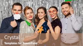  Presentation with christmas party - Cool new slide deck with celebration-christmas-and-holiday-concept backdrop and a coral colored foreground