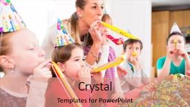  Presentation with children birthday - Cool new PPT theme with celebration colourful - children having birthday party backdrop and a coral colored foreground