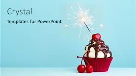 Presentation with cherry - PPT theme featuring celebration-cupcake-with-cherry background and a sky blue colored foreground