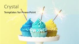  Presentation with birthday celebration - Colorful presentation theme enhanced with celebration-cupcakes-decorated-with-blue backdrop and a blonde colored foreground