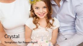  Presentation with birthday celebration - Slide set having celebration family holidays and birthday concept - family with cake and candles background and a lemonade colored foreground