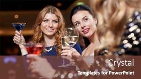  Presentation with bachelorette - Slide deck consisting of celebration friends bachelorette party and holidays concept - happy women drinking champagne and cocktails at night club background and a tawny brown colored foreground