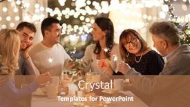  Presentation with dinner party - Audience pleasing slide deck consisting of celebration holidays and christmas concept - happy family with sparklers having fun at dinner party at home backdrop and a coral colored foreground