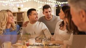  Presentation with tea party - Beautiful PPT theme featuring celebration holidays and people concept - happy family having tea party at home backdrop and a coral colored foreground