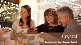  Presentation with tea party - Amazing presentation design having celebration holidays and people concept - happy family having tea party at home backdrop and a tawny brown colored foreground