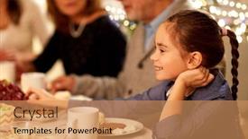  Presentation with tea party - Amazing presentation theme having celebration holidays and people concept - happy little girl having tea party with family at home backdrop and a coral colored foreground