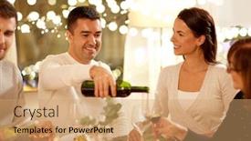  Presentation with dinner party - Cool new slides with celebration holidays and people concept - happy family having dinner party at home backdrop and a coral colored foreground