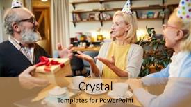  Presentation with birthday celebration - Audience pleasing presentation design consisting of celebration in cafe at tea backdrop and a coral colored foreground