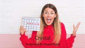  Presentation with white brick wall - Cool new presentation theme with celebration month - young adult woman over white backdrop and a  colored foreground