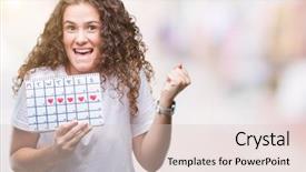  Presentation with happy young student girl holding - Audience pleasing PPT theme consisting of celebration month - young brunette girl holding menstruation backdrop and a lemonade colored foreground