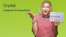  Presentation with hands holding - Presentation theme consisting of celebration month - young caucasian woman holding menstruation background and a yellow colored foreground