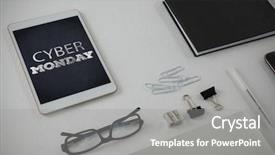  Presentation with title - Colorful theme enhanced with celebration of cyber monday backdrop and a gray colored foreground