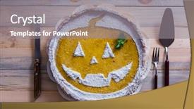  Presentation with mini birthday cake celebration - Beautiful presentation featuring celebration of halloween and decorated backdrop and a gray colored foreground