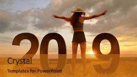  Presentation with new year 2019 - Colorful PPT theme enhanced with celebration of the new year backdrop and a gold colored foreground