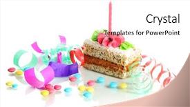  Presentation with birthday cake and candle - Beautiful theme featuring celebration one year - colorful birthday cake with candle backdrop and a white colored foreground
