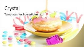  Presentation with colorful celebration - Amazing slide set having celebration one year - colorful birthday cake with candle backdrop and a white colored foreground