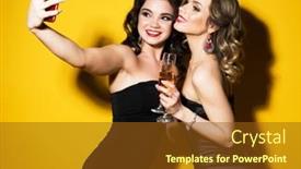  Presentation with two black women - Presentation theme enhanced with celebration-party-and-people-concept background and a tawny brown colored foreground