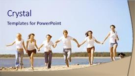  Presentation with beach party - Cool new presentation theme with celebration silouhette - group young friends enjoying backdrop and a sky blue colored foreground