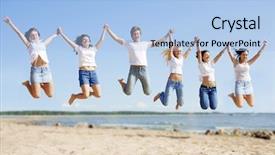 Presentation with summer celebration - Audience pleasing presentation consisting of celebration silouhette - group young friends enjoying backdrop and a light blue colored foreground