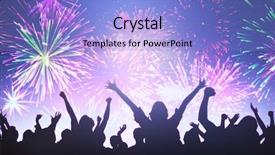  Presentation with fireworks - Presentation theme having celebration silouhette - silhouetters celebrating against colourful fireworks background and a  colored foreground