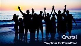  Presentation with florida beach - Slide deck featuring celebration silouhette - silhouettes of young happy people background and a navy blue colored foreground