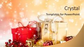  Presentation with celebration - PPT theme featuring celebration theme with christmas gifts background and a blonde colored foreground