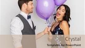  Presentation with ultra - PPT theme consisting of celebration valentines day and holidays concept - happy couple with ultra violet balloons at birthday party background and a soft green colored foreground